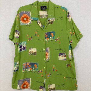 Vintage Anthony Mark Hankins Large Green Floral Relaxed Rayon Button Down Boho